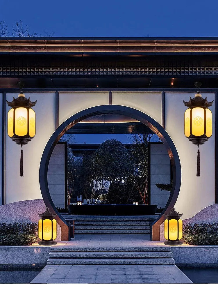 Afralia™ Outdoor Small LED Lantern Chandelier | Waterproof Chinese Style Park Villa Décor