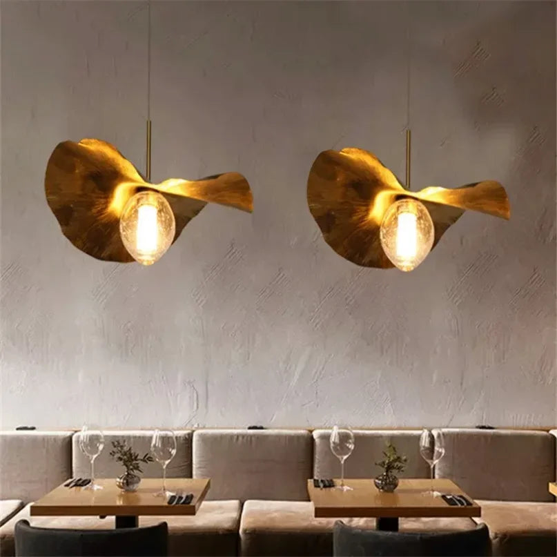Afralia™ Lotus Leaf Brass Pendant Lamp for Minimalist Living Room and Dining Room