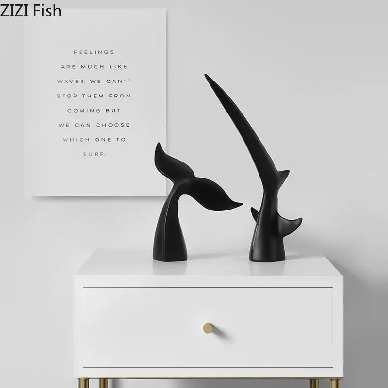 Afralia™ Black Shark Tail Resin Sculpture Vintage Desk Ornament Home Decor