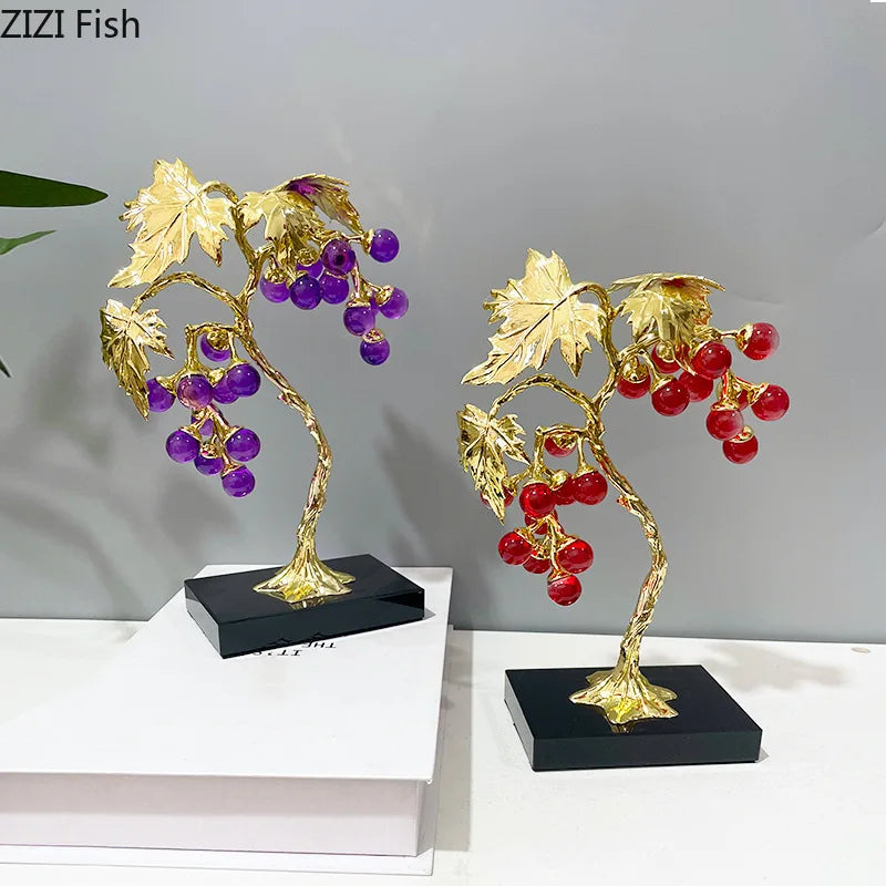 Afralia™ Crystal Grape Tree Ornaments Gold-plated Vine Home Decor Living Room Desk Aesthetic
