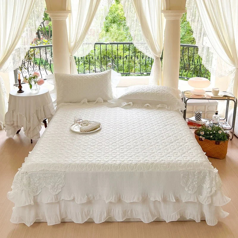 Afralia™ Lace Ruffles Quilted Cooling Bed Skirt Set