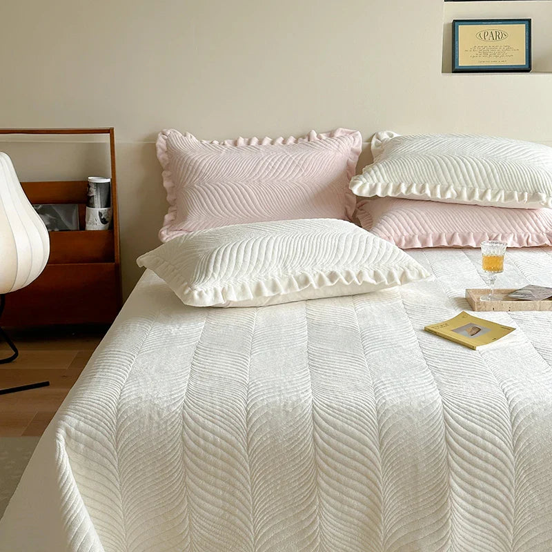 Afralia™ Luxe Quilt Set: Velvet Fleece Bedspread & Cotton Coverlet with Pillowcases