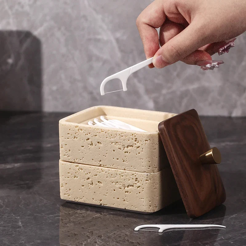 Afralia™ Double Decker Natural Stone Jewelry Organizer - 2 in 1 Floss Box & Bathroom Storage