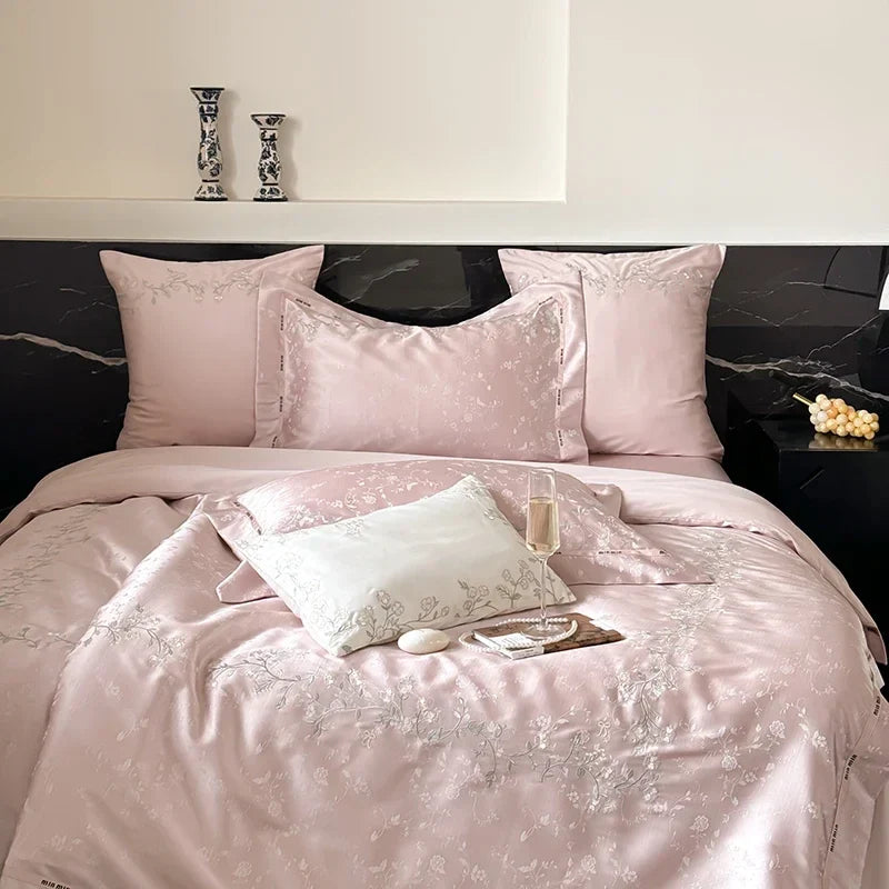 Afralia™ Jacquard 100s Egyptian Cotton Bedding Set: King Queen Ru Size Sheet Blanket Pillowcase