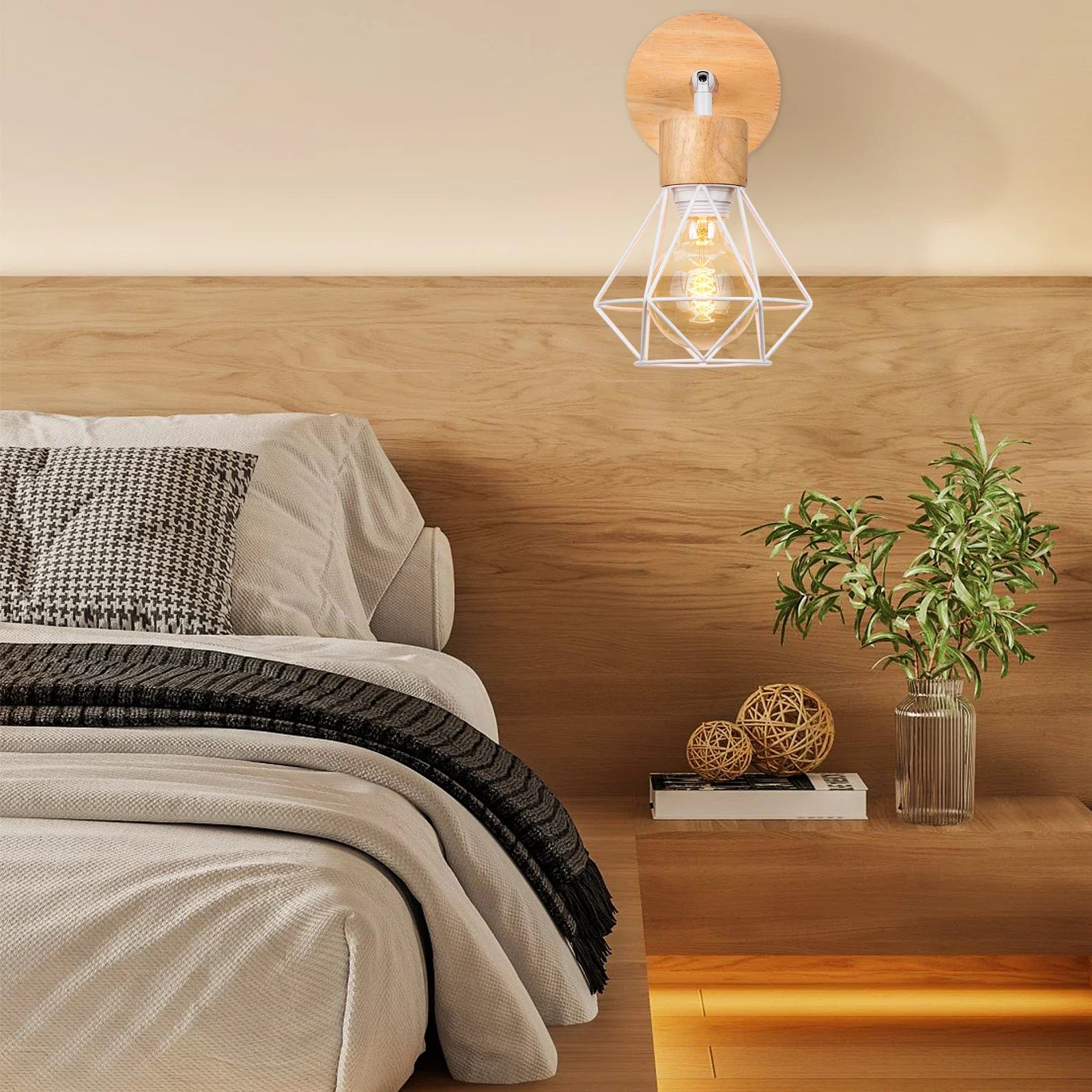 Afralia™ Industrial LED Wood Wall Sconce E27 Retro Bedside Lamp Vintage Indoor Lighting