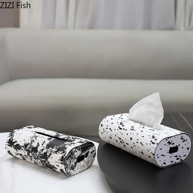 Afralia™ Stylish Dot Texture Tissue Box Holder for Coffee Table, Desk, Bedside, Metal/Leather