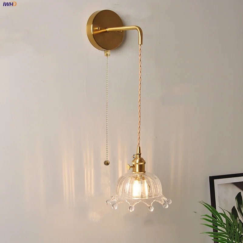 Afralia™ Clear Glass LED Wall Light with Pull Chain Switch for Modern Decor