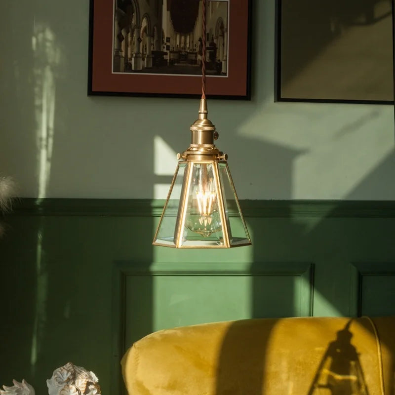 Afralia™ Glass LED Pendant Lights Japanese Brass Hanging Lamp for Kitchen Living Room