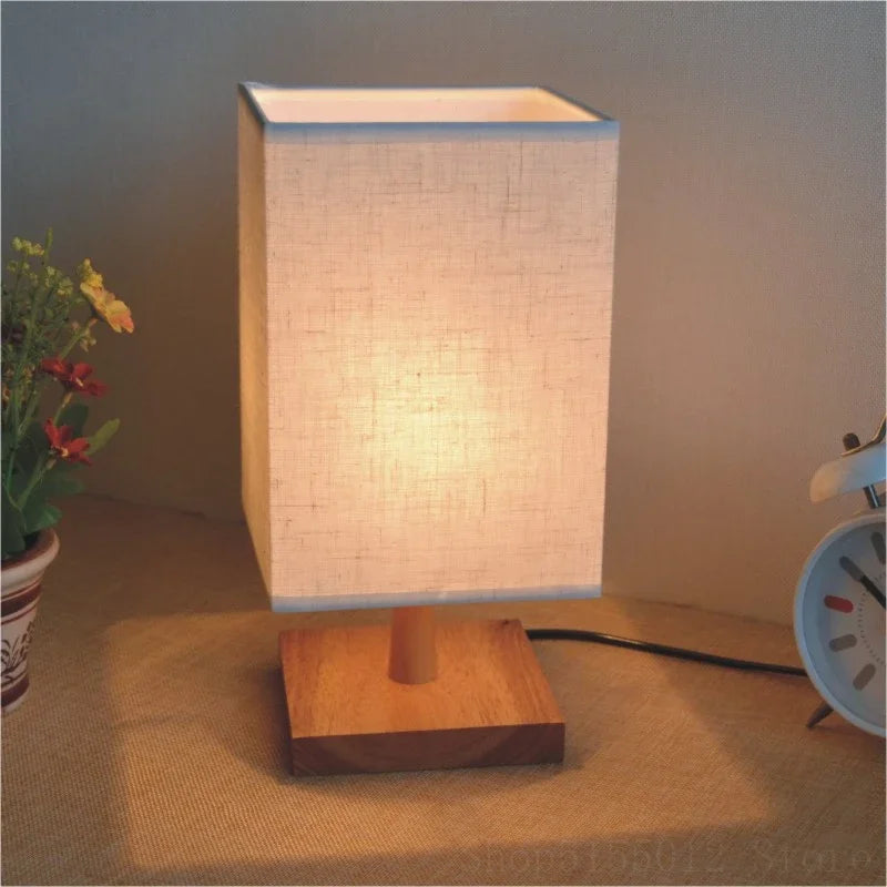 Afralia™ Modern Wooden LED Table Lamp with Fabric Lampshade