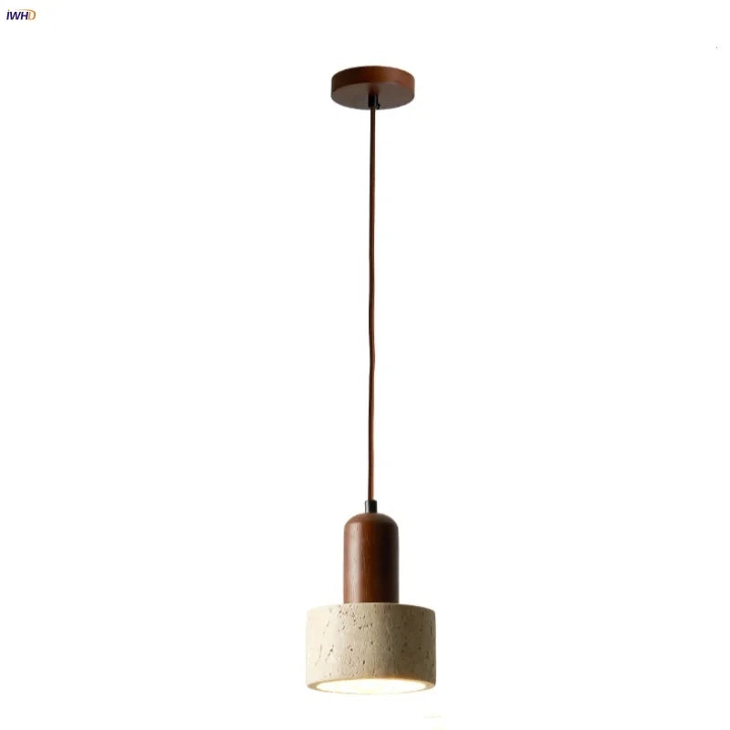 Afralia™ Wood Canopy LED Pendant Light - Nordic Modern Yellow Travertine Hanging Lamp