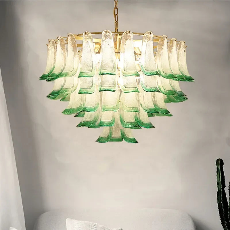 Afralia™ Luxury Green Glass Pendant Lights Metal Round Luminaria Fixture
