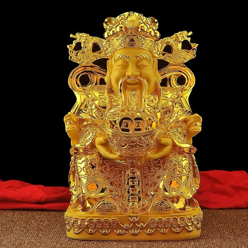 Afralia™ Gold God of Wealth Statue: Fengshui Home Decor Sculpture for Entrance & Living Room