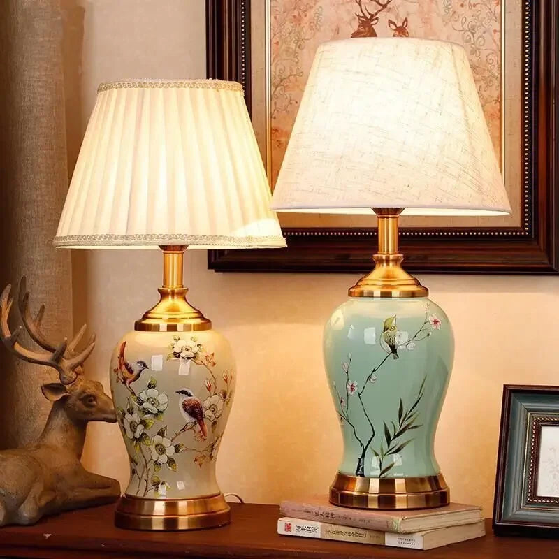 Afralia™ Chinese Ceramic Table Lamp for Living Room, Bedroom, and Study Room