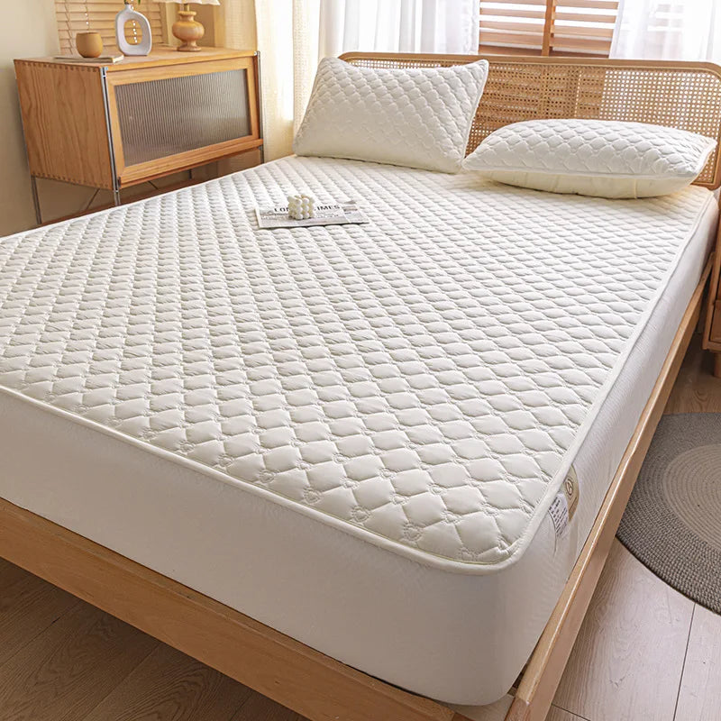 Afralia™ Waterproof Quilted Mattress Cover - Non-Slip Solid Color Bed Sheet