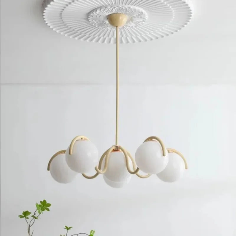 Afralia™ Bean Glass Pendant Light, red & cream, Minimalist Nordic Chandelier for Living Room, Bedroom, Dining & Study