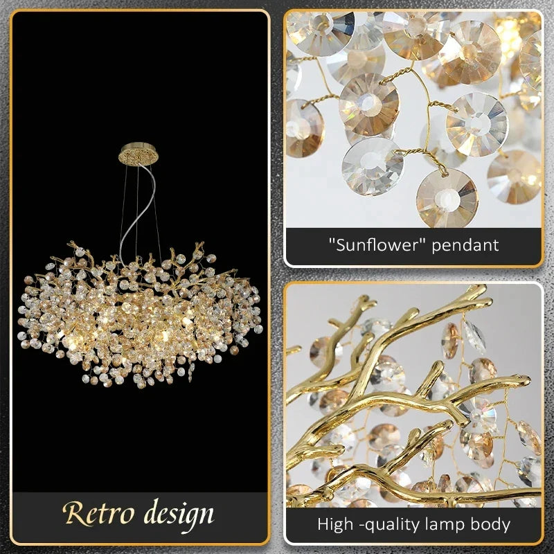 Afralia™ Sun Crystal Chandelier for Elegant Living Room & Lobby Lighting