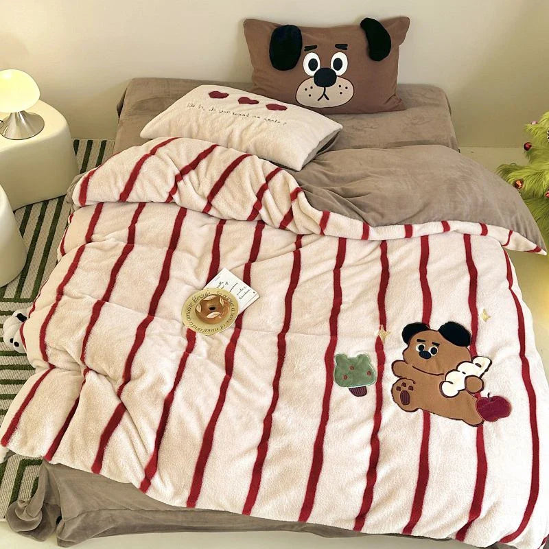 Afralia™ Cozy Autumn Winter King Size Duvet Set with Velvet Blanket Cover