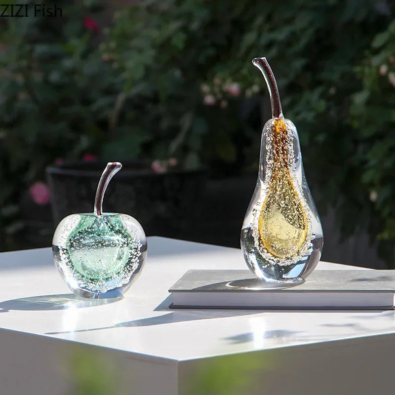 Afralia™ Glass Fruit Sculpture Desk Ornament for Aesthetic Room Decor