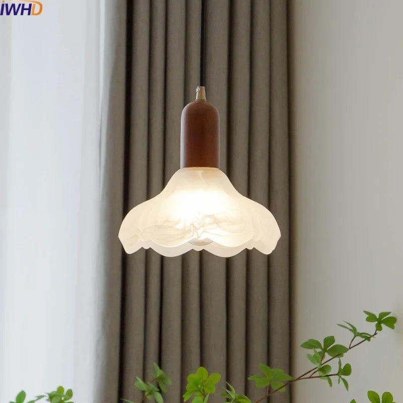 Afralia™ Wood Glass LED Pendant Light Suspension Luminaire for Home Decor