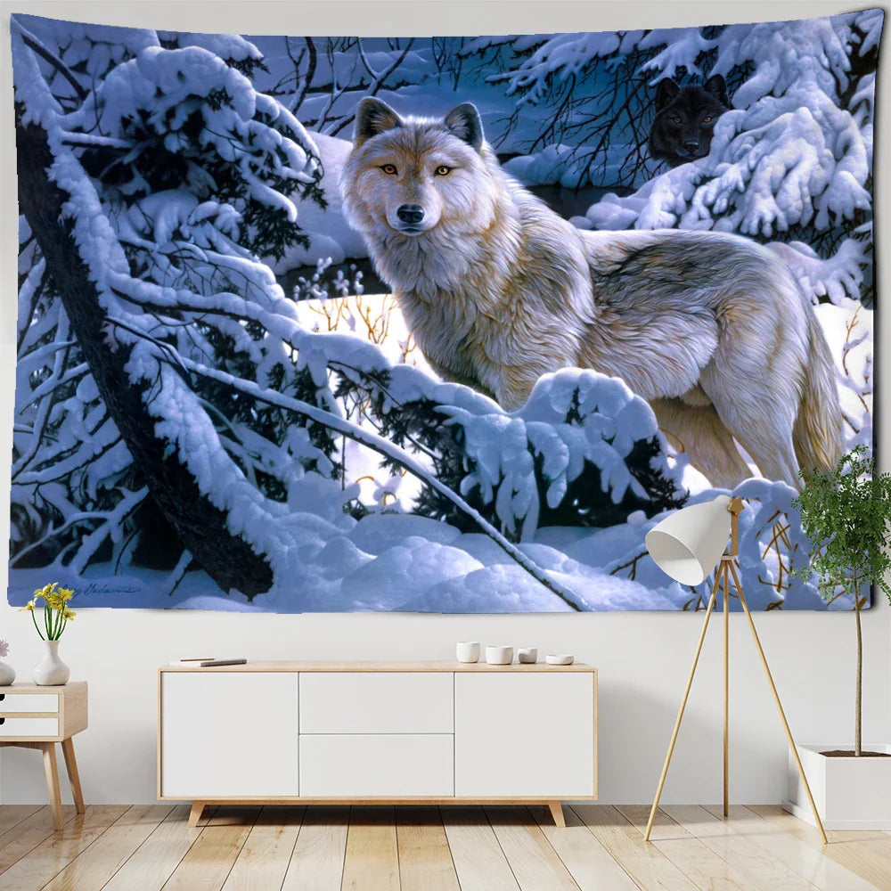 Afralia™ White Wolf Tapestry Wall Hanging - Mystical Home Decor