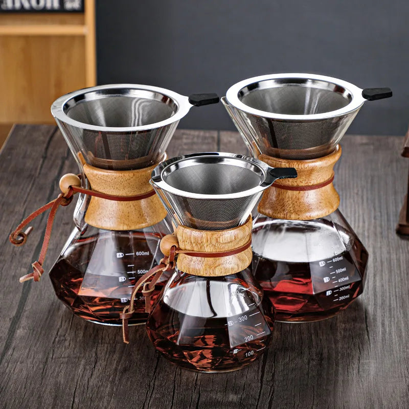 Afralia™ Glass Coffee Maker Hand Brewed Pot Drip Filter Cup Espresso Pot
