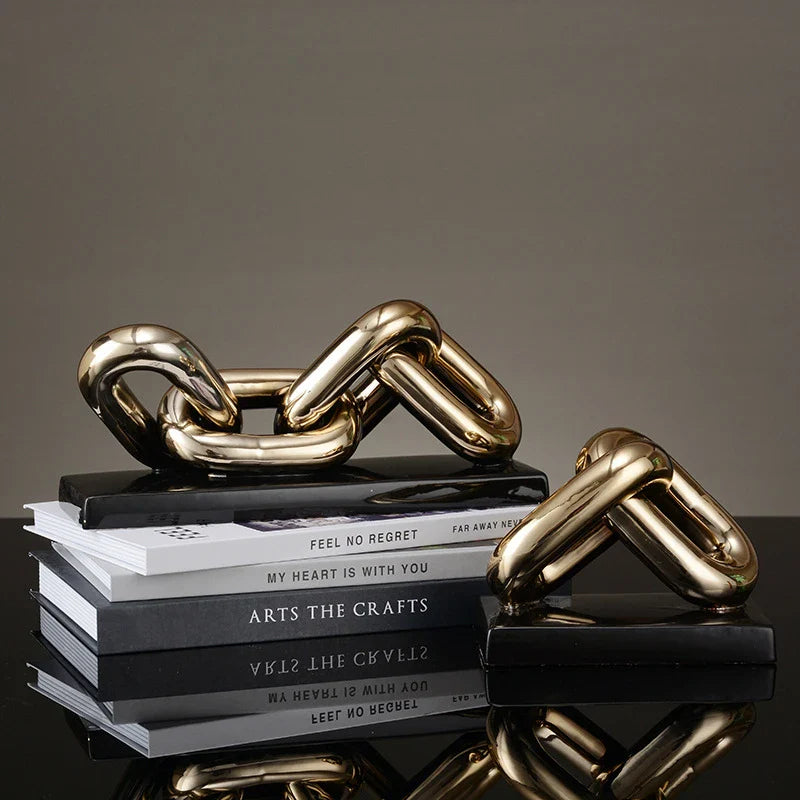 Afralia™ Golden Chain Skeleton Lock Home Decoration Figurine