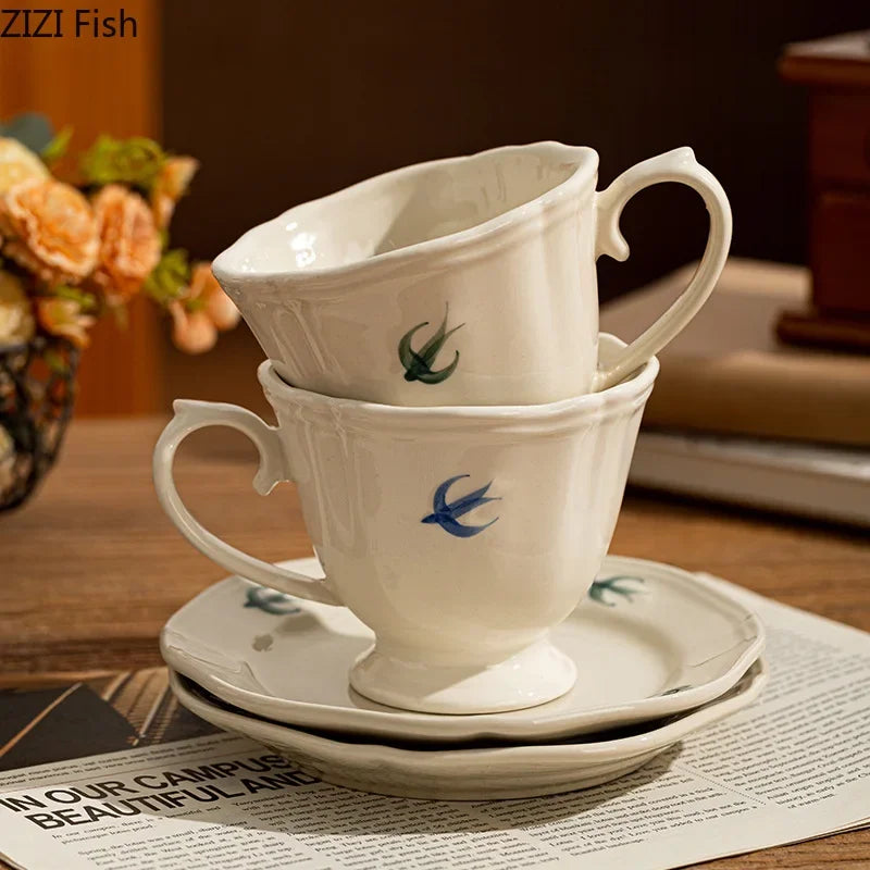Afralia™ Swallow Porcelain Cup & Saucer Set