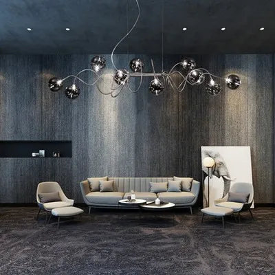 Afralia™ Nordic Silver Chandeliers Smoky Grey Glass Modern LED Kitchen Cafe Lighting