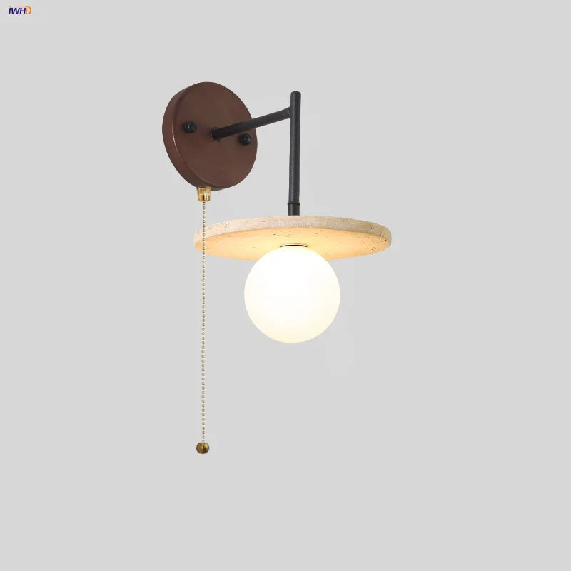 Afralia™ Yellow Travertine LED Wall Lamp Iron Pull Chain Switch Nordic Modern Stair Light