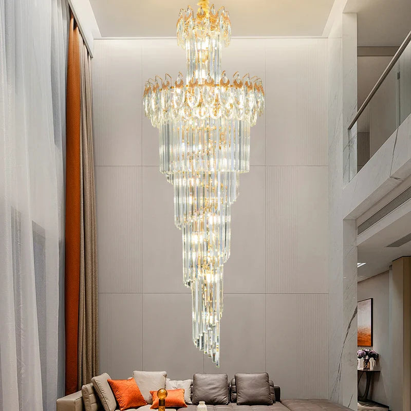 Afralia™ Luxury Crystal Chandelier for Modern Villa Living Room, Rotating Staircase Long Light
