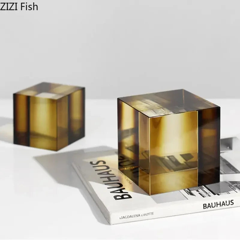 Afralia™ Crystal Cube Ornaments Clear Glass Sculpture Desk Decoration Geo Graded Square