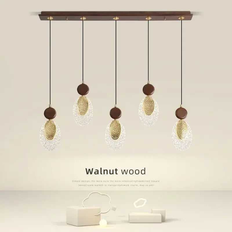 Afralia™ Vintage Chinese Walnut Wood Chandelier | Luxe Tea Room Pendant Light