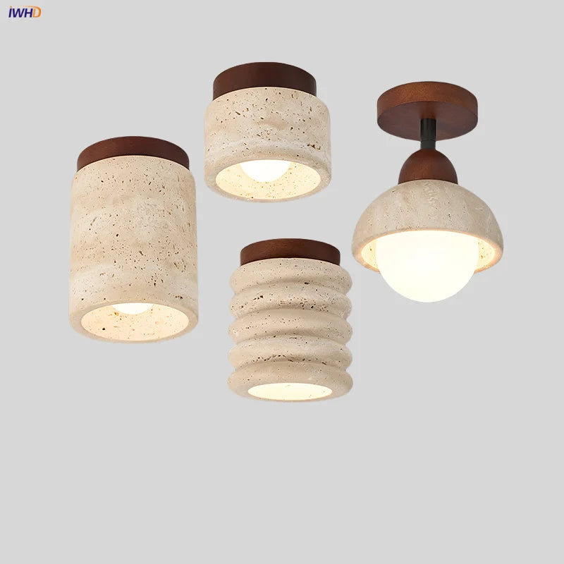 Afralia™ LED Wood Ceiling Light: Natural Yellow Travertine, Modern Nordic Design