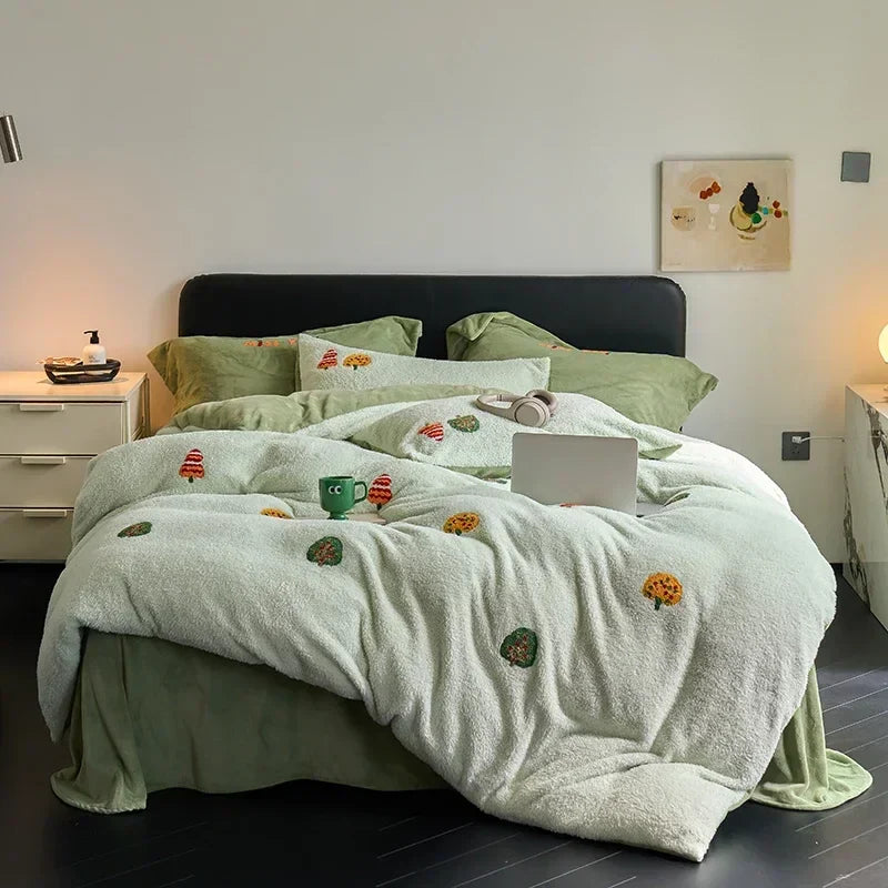 Afralia™ Full Matte Ant Velvet Winter Duvet Set Queen Bedding Warmth Fluffy Blanket