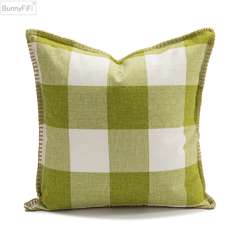 Afralia™ Plaid Faux Linen Cushion Cover Set for Sofa in Various Sizes & Colors