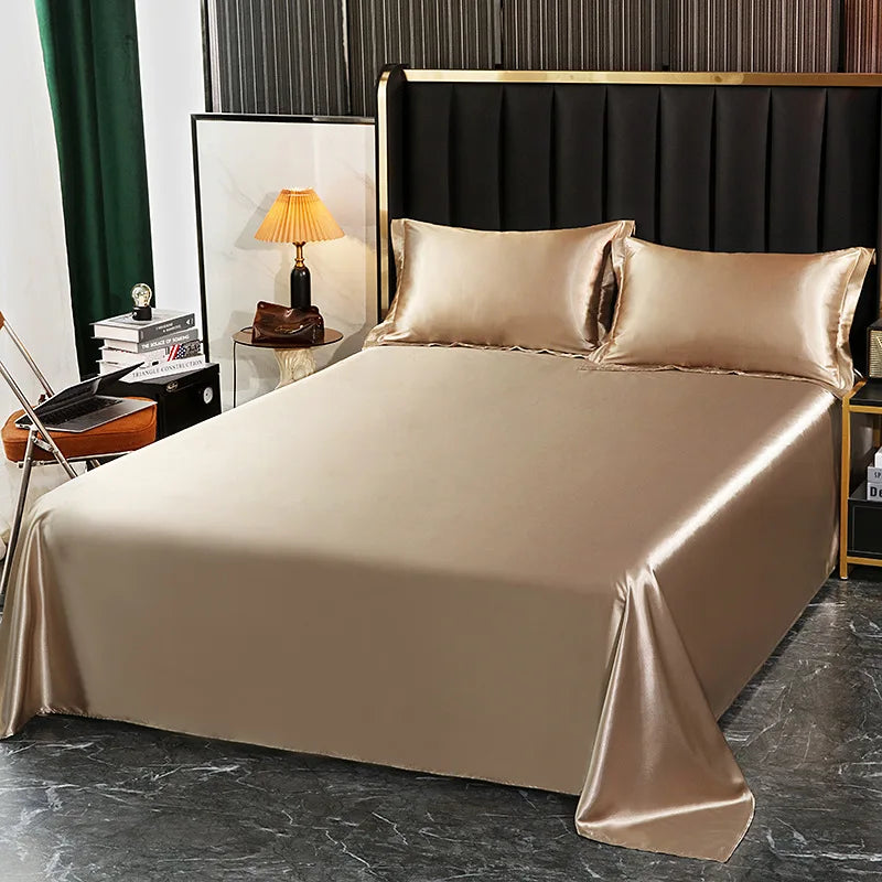 Afralia™ Silk King Bed Sheet Set with Pillowcase - Luxuriously Soft Solid Color Flat Sheet