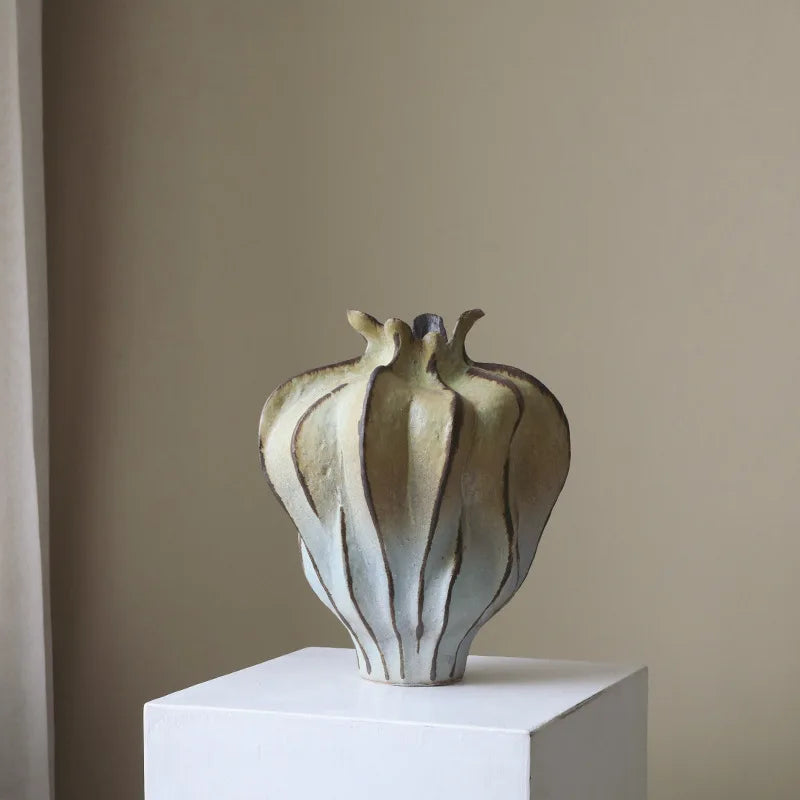 Afralia™ Pleated Ceramic Vase Handmade Porcelain Flower Bud Shape Home Decoration
