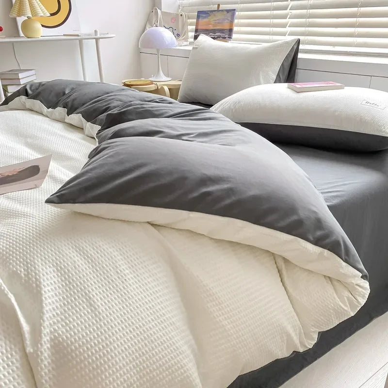 Afralia™ Simple Waffle Bedding Set Single Double Size AB Double-sided Duvet Cover