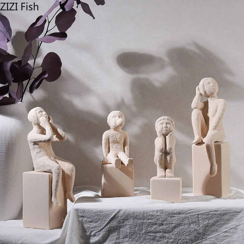 Afralia™ Abstract Family Character Ceramic Sculpture Desk Decoration