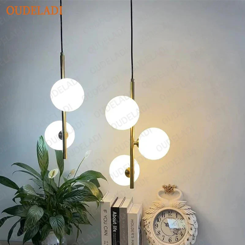 Afralia™ Glass Ball LED Pendant Light Brass Black Modern Decor Fixture