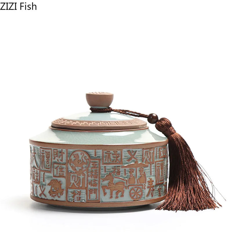 Afralia™ Ceramic Tea Canister with Lid Ice Crack Texture | Coffee Table Desk Decor Jar