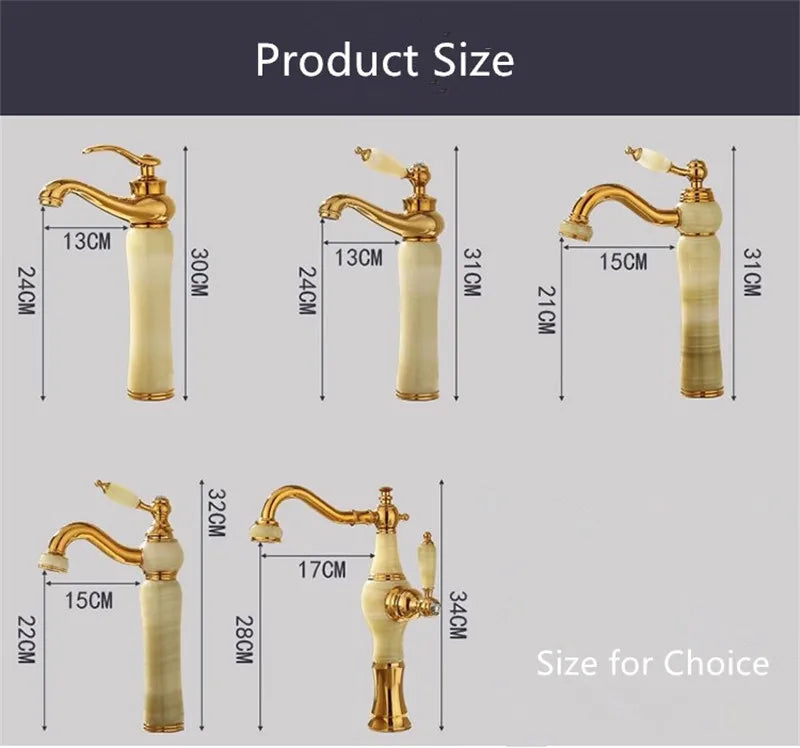 Afralia™ Gold Jade Brass Bathroom Basin Faucet | Deck Mounted Hot Cold Water Mixer