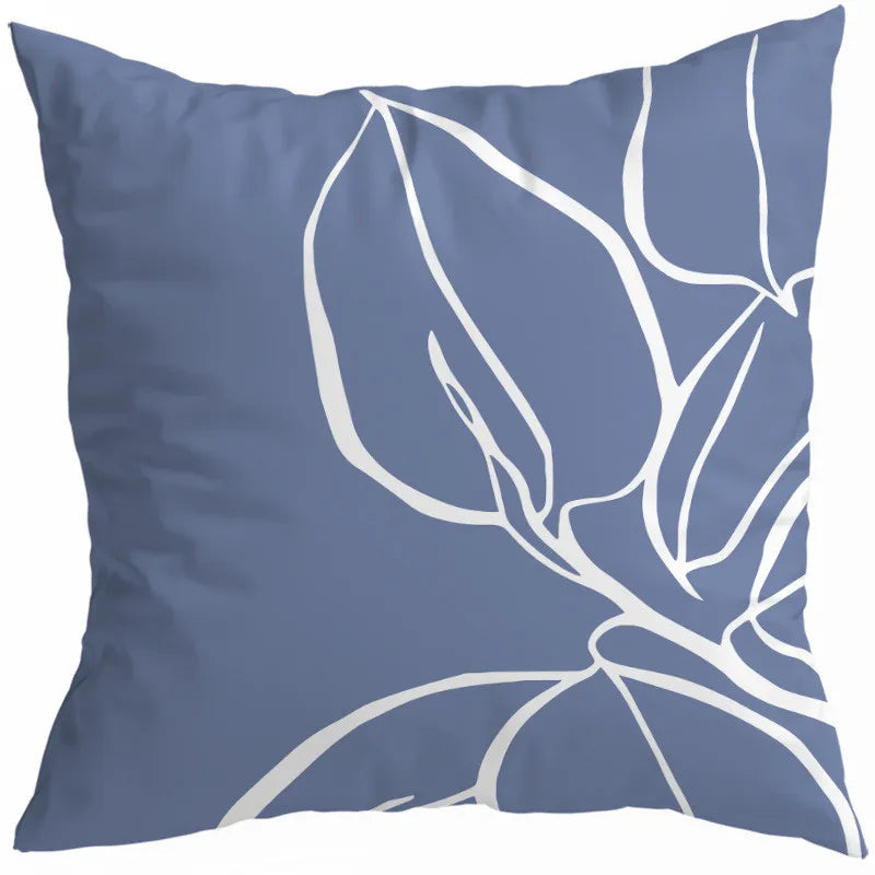 Nordic Blue Geometric Leaf Cactus Pillow Cover Set by Afralia™