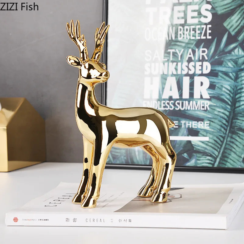 Afralia™ Minimalist Deer Sculpture Porcelain Ornament Home Decor