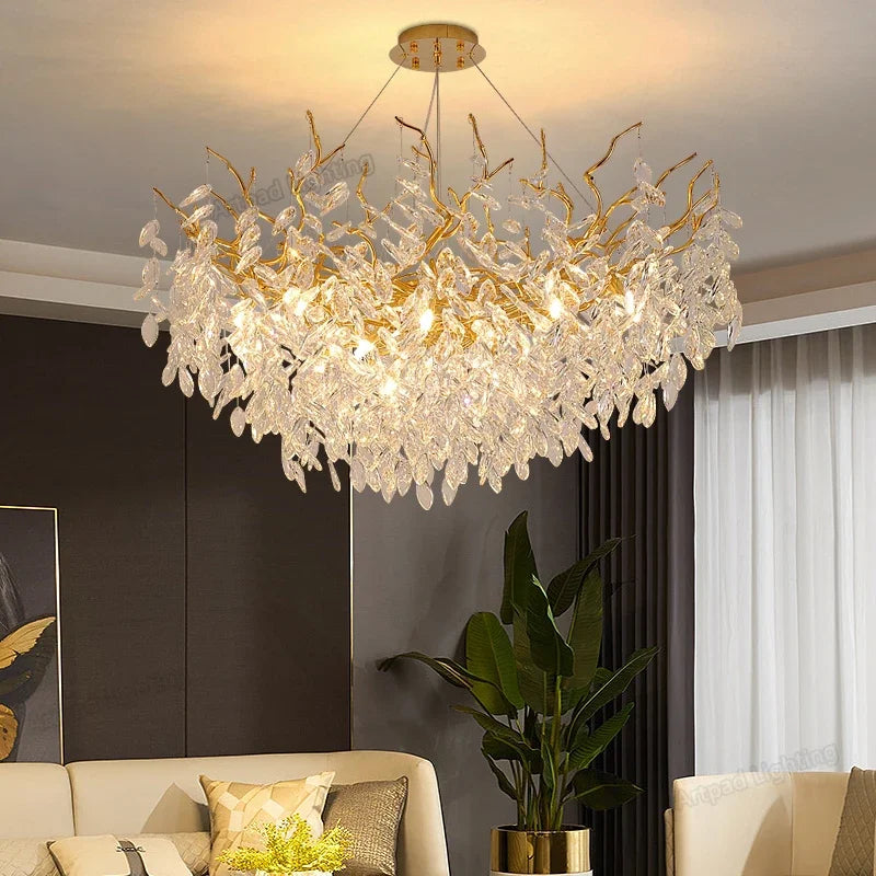 Afralia™ Luxury Gold Chandelier LED Light for Living Room & Hotel Hall