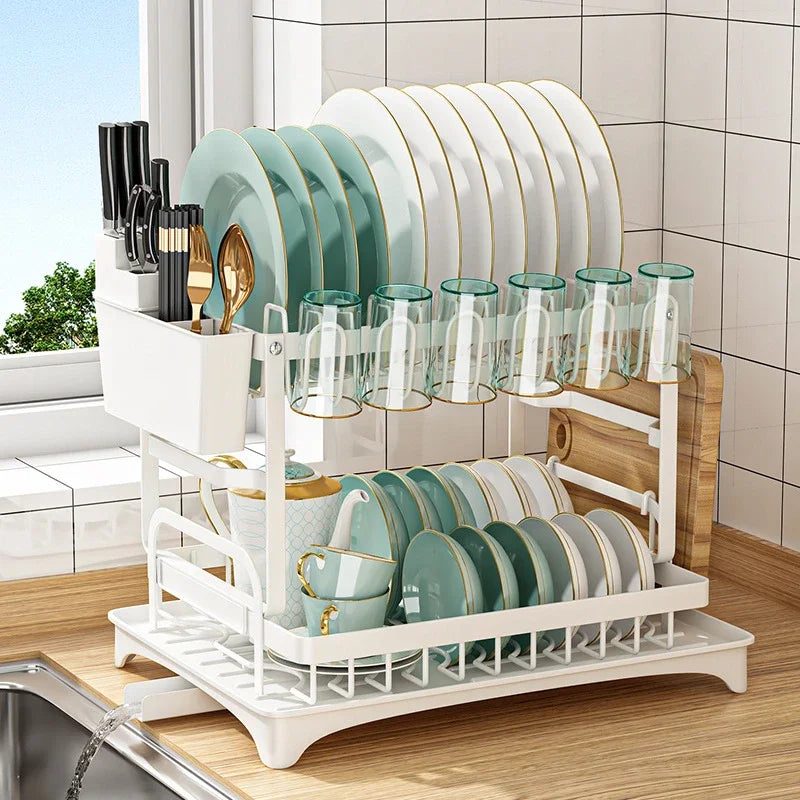 Afralia™ Kitchen Dish Drainer Rack with Chopstick Cage - Space Saver Counter Organizer