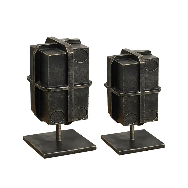 Afralia™ Geometric Block Binding Box Bronzer Sculpture - Home Decor Figurine Craft