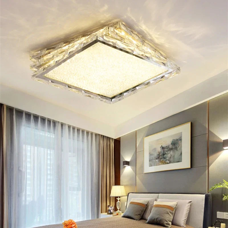 Afralia™ Nordic Gold Crystal Ceiling Lamp LED Square Chrome Indoor Lighting