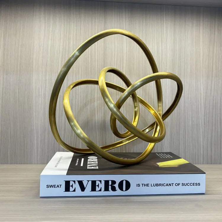 Afralia™ Metal Art Abstract Rope Knot Ornaments - Gold Ring Figurine
