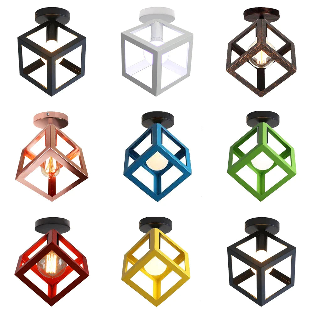 Afralia™ Vintage Cube Iron Ceiling Light Fixture for Indoor Loft Bedroom Lighting